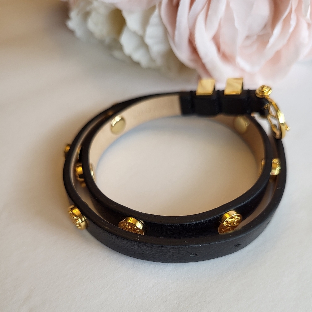 Rustic Cuff Black Leather Double Wrap Bracelet St… - image 5